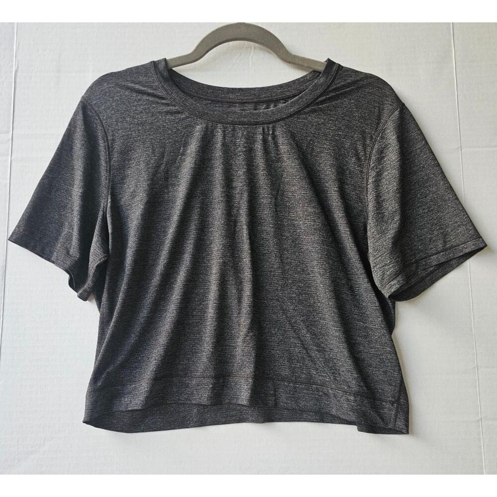 Lululemon Cropped Nulu Tee | Women’s 12 Black Sheen Workout Short Sleeve Top‎